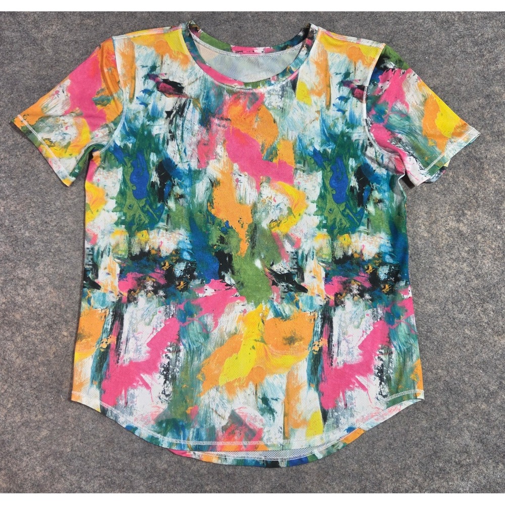 Lululemon Abstract Brushstroke Print Athletic Short Sleeve Top Multi Color